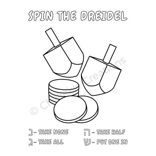 FREE Chanukah Dreidel Game Print-At-Home Colouring Page - Chellekie Creations