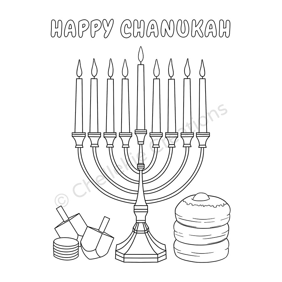 FREE Chanukah Print-At-Home Colouring Page (English) - Chellekie Creations